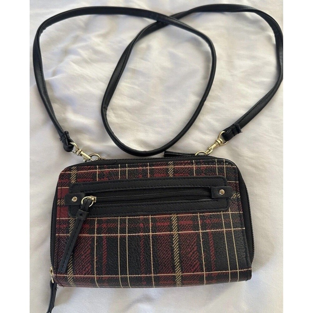 Red & Black Plaid Italian Leather Crossbody Bag Y2K Vintage Style